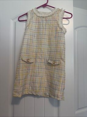 Kids Headquarters Cream Tweed Shift Dress with Pastel Check